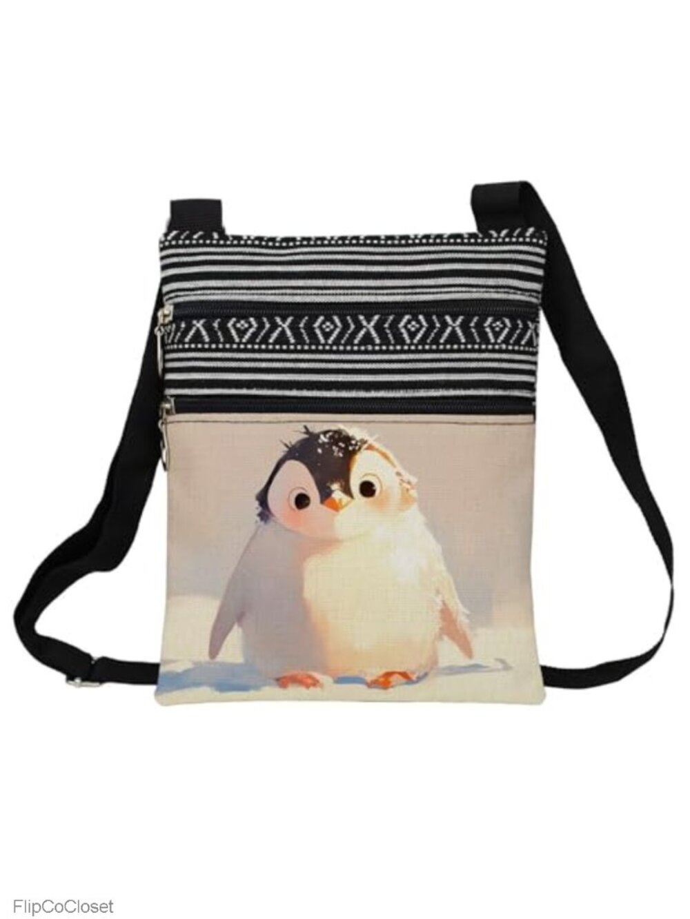 Polyester Crossbody Bag Small Ethnic Penguin Print Adjustable Strap
